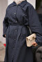 Anthracite Oversized Trench Coat with Pockets and Belt - 3
