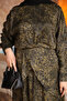 Khaki Patterned Front-Tie Satin Blouse and Skirt Set - 4