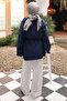 Navy Blue Balloon Sleeve Belted Shirt - 4