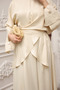 Beige Satin Front Detailed Blouse and Skirt Set - 3