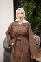 Brown Oversized Trench Coat with Pockets and Belt - 2