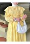 Cape Collar Eyelet Embroidery Long Dress - Yellow - 3