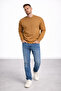 Men's Brown 3 Thread Threaded Thick Basic Crew Neck Oversize Sweatshirt - 5