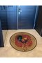 Claret Red Theme Rooster Patterned Round Woven Base Vintage Decorative Carpet 6132 - 4