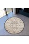 Beige Themed Traditional Patterned Round Woven Base Vintage Decorative Carpet 6105