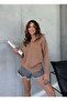 Milk Brown Sweater with Zipper Collar - 3
