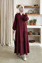 Long Muslin Dress with Elastic Sleeves and Pieces - Burgundy