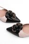 Women's Beige and Black Babet Pointed Toe Babet Chain Detailed Slingback Ballerinas Open Back Ballerinas - 2