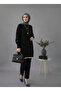Women's Black Crew Neck Long Balloon Sleeve Oversize Soft Knitwear Tunic Sweater - 2