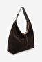 Women's Genuine Leather Shopper Zippered Shoulder Bag Avelin Brown Suede - 4