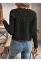 Openwork Long Sleeve Collar Detailed Buttoned Basket Pattern 100% Cotton Women's Knitwear Cardigan - 2