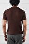 Polo Collar Ribbed Knit Sweater - 4