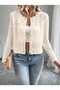 Openwork Long Sleeve Collar Detailed Buttoned Basket Pattern 100% Cotton Women's Knitwear Cardigan
