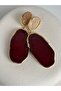 Gold Color Burgundy Dangle Earrings (7.5 cm) - 3
