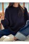 Women's Navy Blue Thessaloniki Knitted Crew Neck Oversize Balloon Sleeve Knitwear Sweater - 7