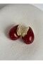 Gold Color Burgundy Earrings (2.5 cm) - 4
