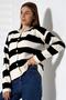 Black Striped Buttoned Classic Knitwear Cardigan - 7