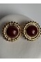 Gold Color Burgundy Sun Earrings (4 cm) - 2