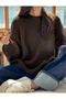 Women's Brown Thessaloniki Knitted Crew Neck Oversize Balloon Sleeve Knitwear Sweater - 2