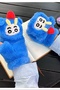 Plush Blue Character Fingerless Gloves – Soft Textured, Warm, and Adorable Design - 3