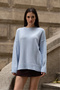 Women's Blue Crew Neck Balloon Sleeve Oversize Knitwear Sweater - 8