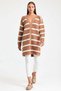 Brown Striped Ribbed Buttoned Long Knitwear Cardigan - 2