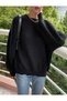 Women's Black Thessaloniki Knitted Crew Neck Oversize Casual Knitwear Sweater - 5