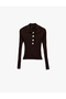 Long Sleeve Large Button Detailed Polo Collar Knit Sweater - 3