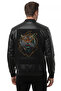 Black Stone Embellished Slim Fit Faux Leather Men's Jacket / Coat – College Collar & Ribbed 2600931 - 2