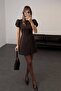 Women's Brown Judge Collar Button Detailed Flounce Sleeve Mini Office and Event Dress - 2