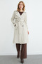 Belted Double-Breasted Collared Long Trench Coat - 6