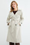 Belted Double-Breasted Collared Long Trench Coat - 3