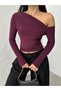 Women's Plum One-Shoulder Open Long Sleeve Sandy Fabric Knitted Blouse