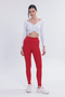 Women's Red Ribbed High Waist Shaping Underwear No-Show Sports Leggings - 3