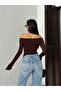 Women's Bitter Brown Asymmetrical Cut Asymmetrical Sleeve Sandy Fabric Madonna Collar Blouse - 4