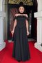 Top Atlas Fabric Dress with Lower Chiffon Shawl Detail - Black
