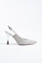 Yatlika open back woven stone embellished women's evening shoes - silver satin