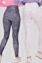 Women's Black Ecru 2-Pack Patterned High Waist Shaping No-Show Tights - 3