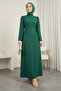 Tie Waist Long Dress with Back Zipper - Emerald Green - Emerald