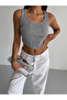 Woman's gray Ribbed Knit crop blouse - 4