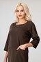 Women's Brown Three Quarter Sleeve Crew Neck Dress with Front Pockets - 6