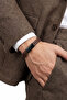 Men's Leather Bracelet Brown Hair Braid with White Stripes Leather Bracelet with Magnetic Lock - 2