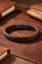 Men's Leather Bracelet Brown Hair Braid with White Stripes Leather Bracelet with Magnetic Lock - 3