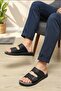 Awx 9901 Men's Faux Leather Double Buckle Velcro Adjustable Anatomical Sole Daily Slippers