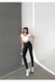 Women's Black Cross-Waist (Belt) Detailed High-Waist Shaping Stretchy Plain Leggings - 6