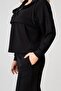Women's Black Modal Fabric Pants with Side Pockets and Elastic Waist - 3