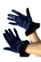 Women's Cobalt Blue Velvet Feather Gloves |   Midnight Blue, Stylish, Winter Event Accessory - 2