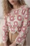 White Cropped Crochet Knit Blouse