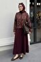 Ethnic Pattern Jacket Skirt Burgundy Set - 4