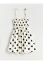 Xside Beige Polka Dot Waist-Fitted Linen Blend Dress with Rope Straps - 5